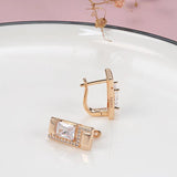 Rose Vintage Square Zircon Micro Inlay Clip Earrings Wedding Jewelry
