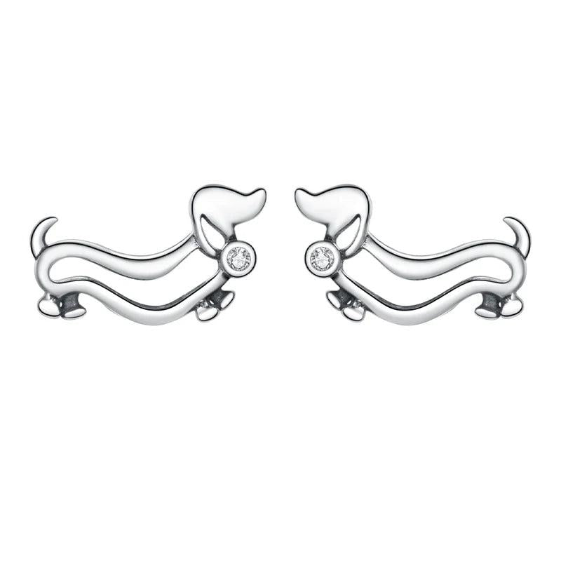 925 Silver Puppy Stud Earrings for Women Plated Platinum Silver Jewelry