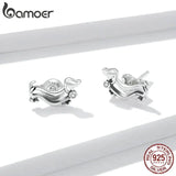 925 Silver Puppy Stud Earrings for Women Plated Platinum Silver Jewelry