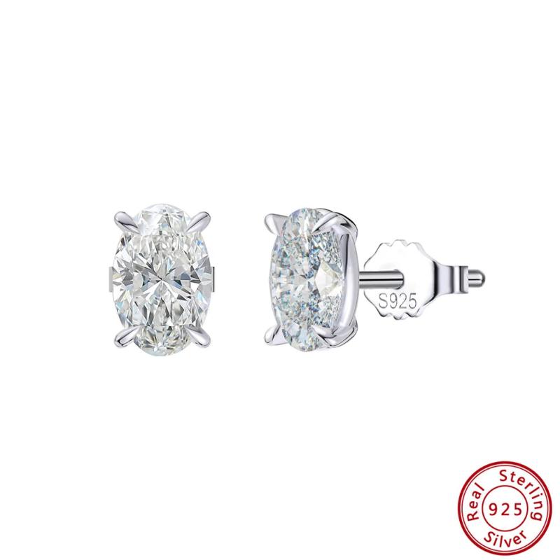 925 Silver Oval-Cut Zircon Earrings 8A CZ Party Jewelry