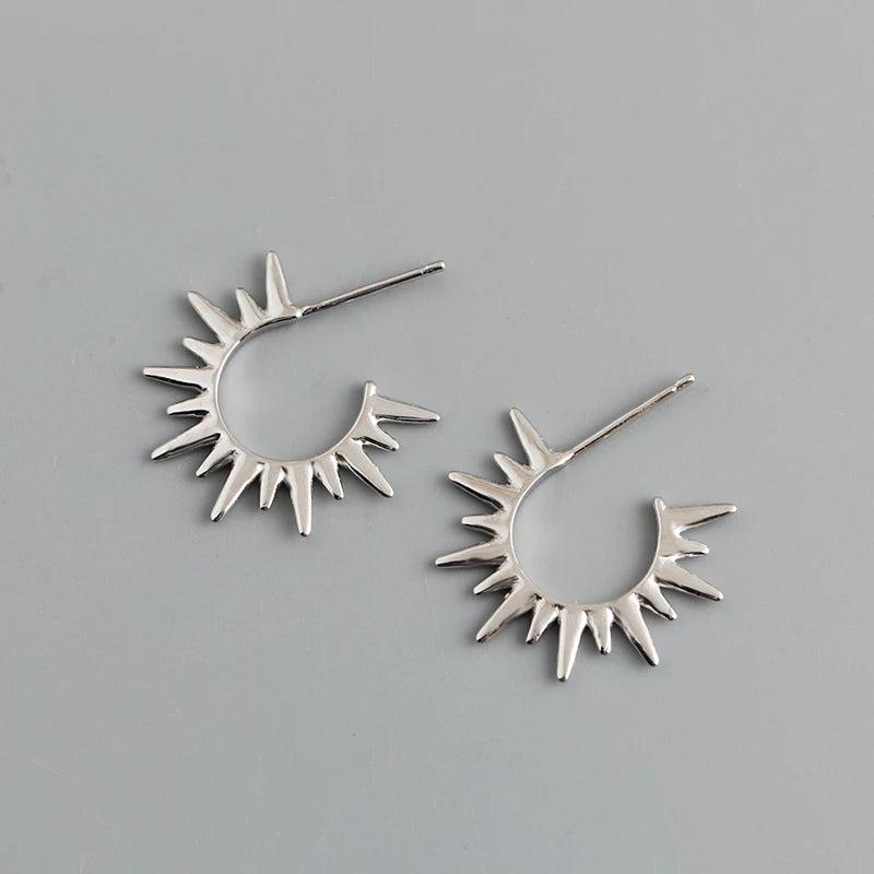 925 Silver Bohemian Spike Rivets Earrings Women European Rock Party Jewelry