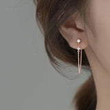 925 Silver Punk Chain Zircon Tassel Stud Earring Women Party Gift