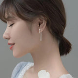 925 Silver Punk Chain Zircon Tassel Stud Earring Women Party Gift