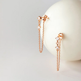 925 Silver Punk Chain Zircon Tassel Stud Earring Women Party Gift