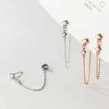 925 Silver Punk Chain Zircon Tassel Stud Earring Women Party Gift