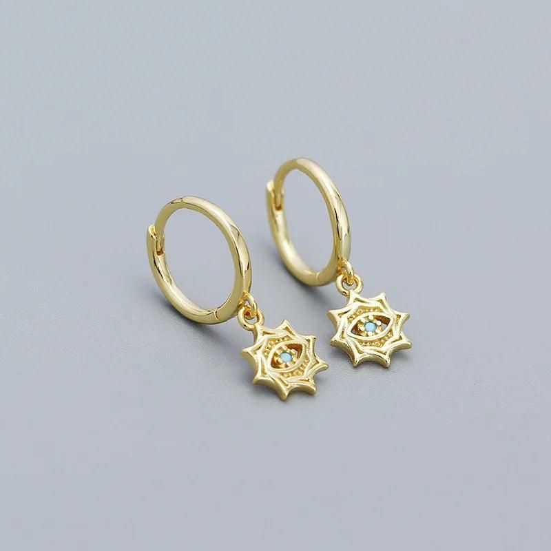 925 Silver Devil's Eye Dangle Earrings Turquoise Zircon Wedding Party Jewelry