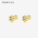 925 Silver Marguerite Flower Stud Earring CZ Zircon Fine Jewelry