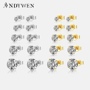 925 Sterling Silver CZ Zircon Women Stud Earring Crystal Clip