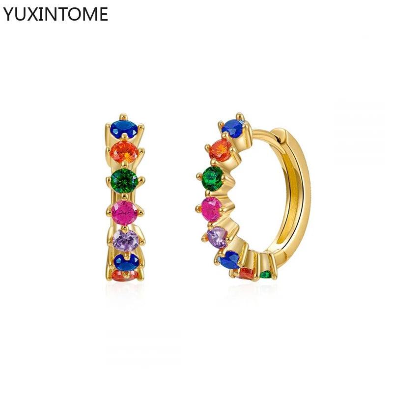 Colorful Crystal Stud Earrings with Long Chain Pendant