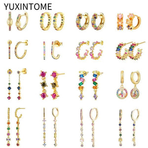 Colorful Crystal Stud Earrings with Long Chain Pendant