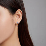 Colorful Crystal Stud Earrings with Long Chain Pendant