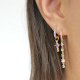 Colorful Crystal Stud Earrings with Long Chain Pendant