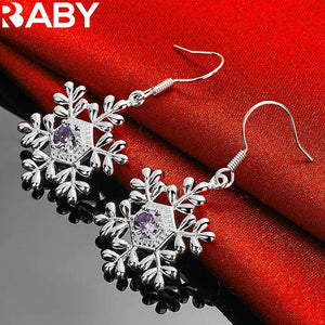 URBABY 925 Silver Purple Zircon Snowflake Earrings Wedding Party Jewelry
