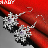URBABY 925 Silver Purple Zircon Snowflake Earrings Wedding Party Jewelry