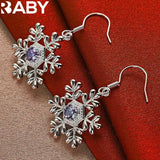 URBABY 925 Silver Purple Zircon Snowflake Earrings Wedding Party Jewelry
