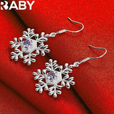 URBABY 925 Silver Purple Zircon Snowflake Earrings Wedding Party Jewelry