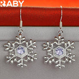 URBABY 925 Silver Purple Zircon Snowflake Earrings Wedding Party Jewelry