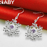 URBABY 925 Silver Purple Zircon Snowflake Earrings Wedding Party Jewelry