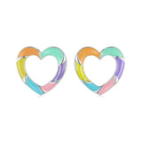 925 Silver Rainbow Heart Stud Earrings Colorful Candy Hoop Girl Gift