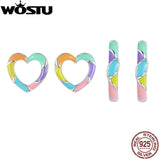 925 Silver Rainbow Heart Stud Earrings Colorful Candy Hoop Girl Gift