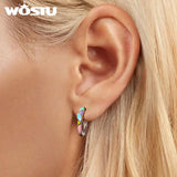 925 Silver Rainbow Heart Stud Earrings Colorful Candy Hoop Girl Gift