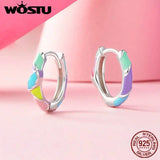 925 Silver Rainbow Heart Stud Earrings Colorful Candy Hoop Girl Gift