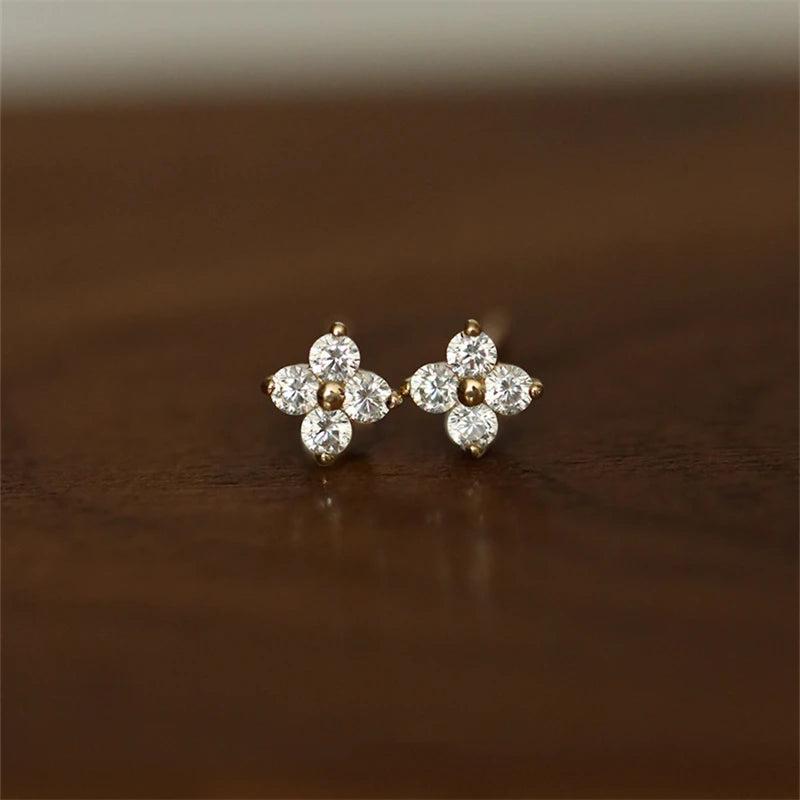 Zircon Flower Stud Earrings, 925 Silver Plated