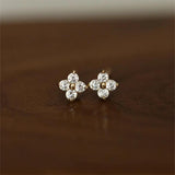 Zircon Flower Stud Earrings, 925 Silver Plated