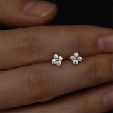 Zircon Flower Stud Earrings, 925 Silver Plated