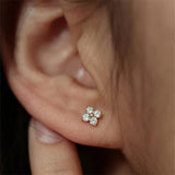 Zircon Flower Stud Earrings, 925 Silver Plated