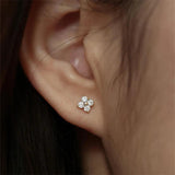 Zircon Flower Stud Earrings, 925 Silver Plated