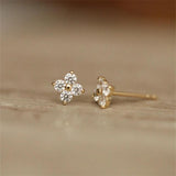 Zircon Flower Stud Earrings, 925 Silver Plated