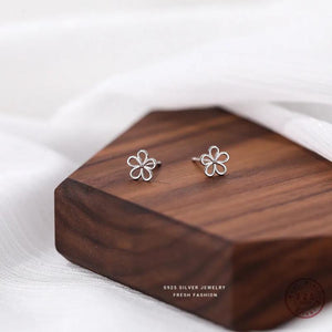 925 Silver Japanese Daisy Stud Earrings Mini Sweet Jewelry