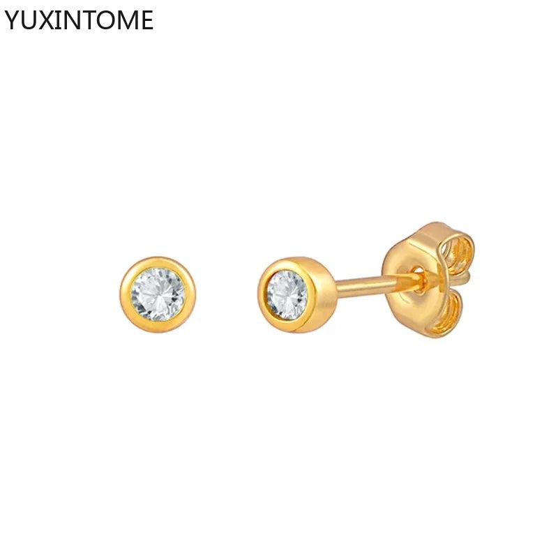 925 Silver Minimalist Crystal Stud Earrings for Women