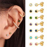 925 Silver Minimalist Crystal Stud Earrings for Women