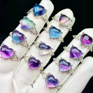 Fluorite Heart Ring & Ear Studs Set