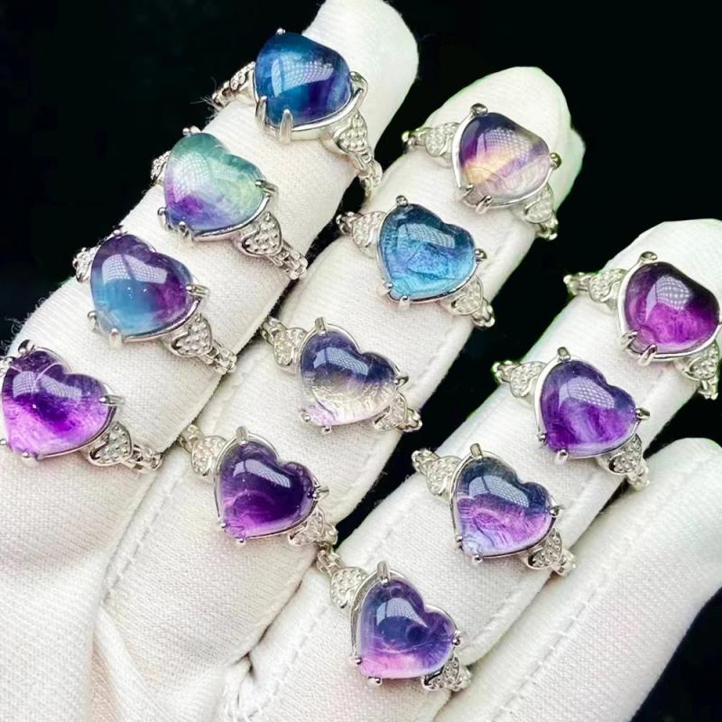 Fluorite Heart Ring & Ear Studs Set