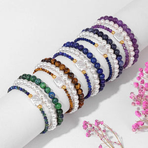 Simulated Pearl Women Bracelet Classic Round Natural Stone Quartz Gem Bracelet