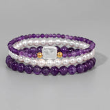 Simulated Pearl Women Bracelet Classic Round Natural Stone Quartz Gem Bracelet