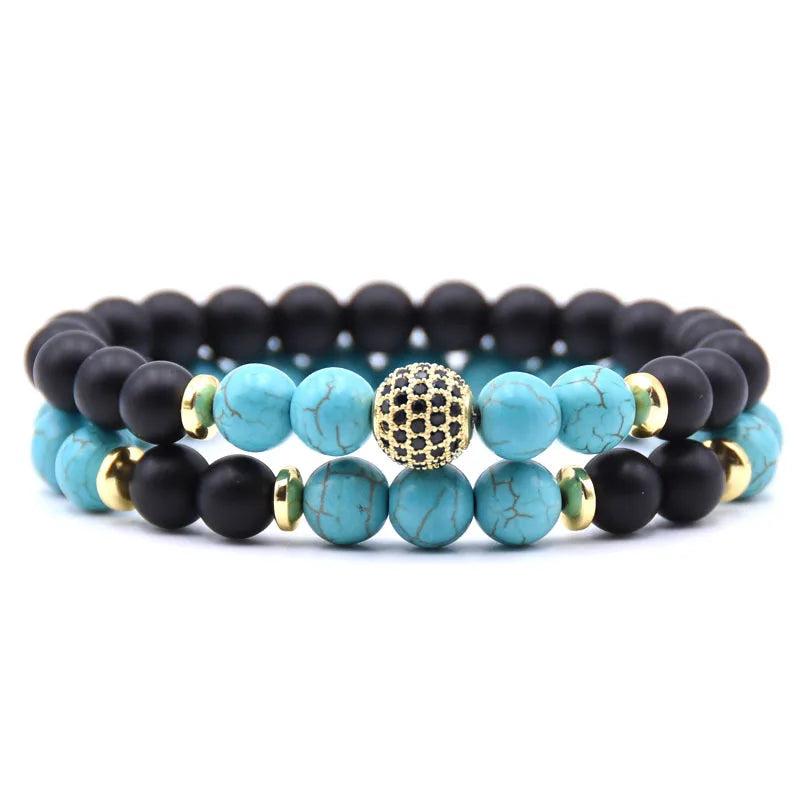 Natural Stone Bracelet Set Men Women Couple Jewelry Christmas