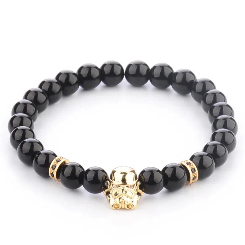 Darth Vade Head Agate Beaded Bracelet for Men