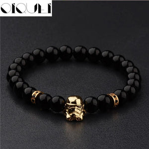 Darth Vade Head Agate Beaded Bracelet for Men