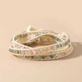 Beige Natural Stone Cut Water Leather Woven Bracelet