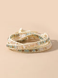 Beige Natural Stone Cut Water Leather Woven Bracelet