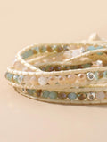 Beige Natural Stone Cut Water Leather Woven Bracelet