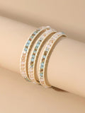 Beige Natural Stone Cut Water Leather Woven Bracelet
