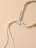 Beige Natural Stone Cut Water Leather Woven Bracelet