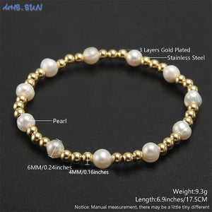 Pearl Plated Stainless Steel Beaded Bracelet Girls Elastic Bracelet