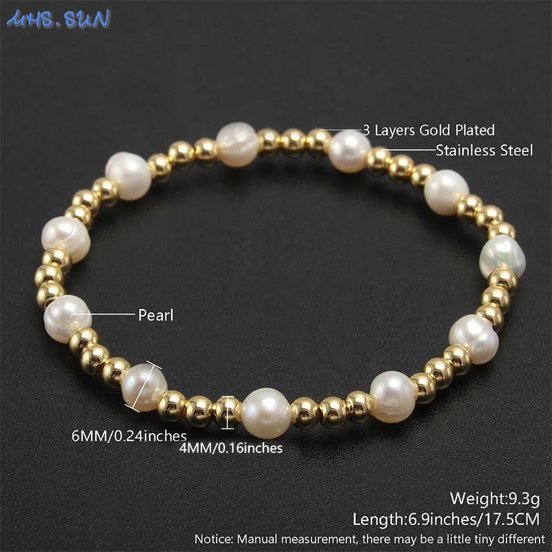 Pearl Plated Stainless Steel Beaded Bracelet Girls Elastic Bracelet