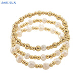 Pearl Plated Stainless Steel Beaded Bracelet Girls Elastic Bracelet